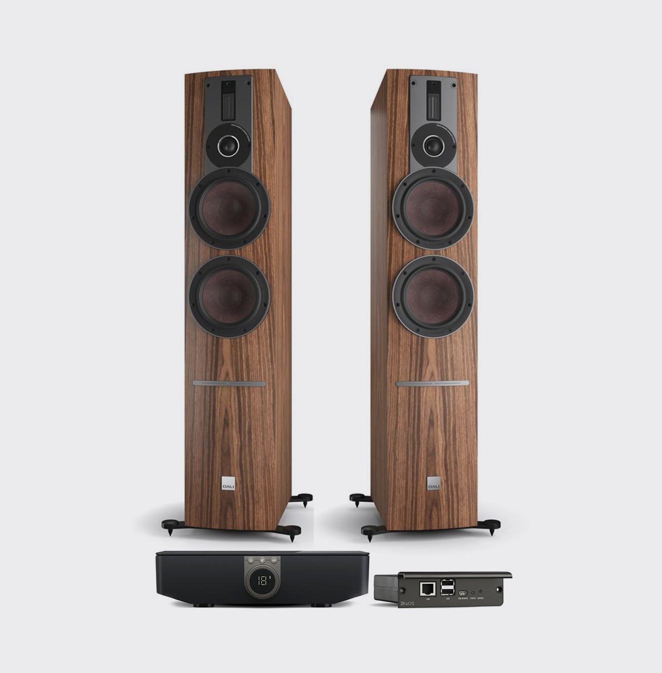 Dali Rubicon 6C + BluOS Sound Hub Walnoot